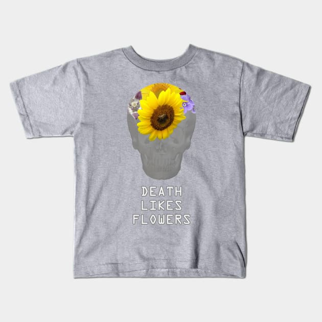 Death Likes Flowers Kids T-Shirt by Sociosquid